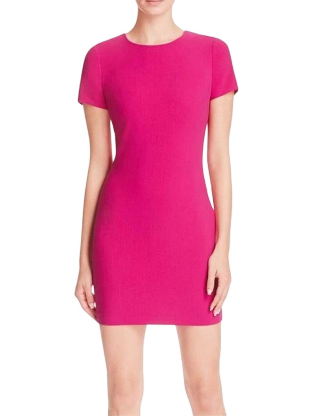 Likely Fitted Short-Sleeve Crew Neck Mini Sheathe Dress in Bright Fuchsia Size 8